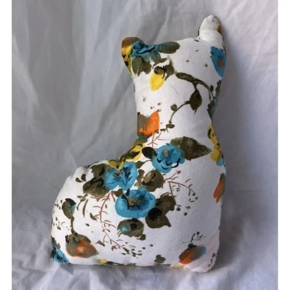 Vintage Handmade Cat Pillow Floral Kitty Cottagecore Shabby Chic Decor